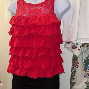 y2k abercrombie Red Lace Ruffle Women's Top